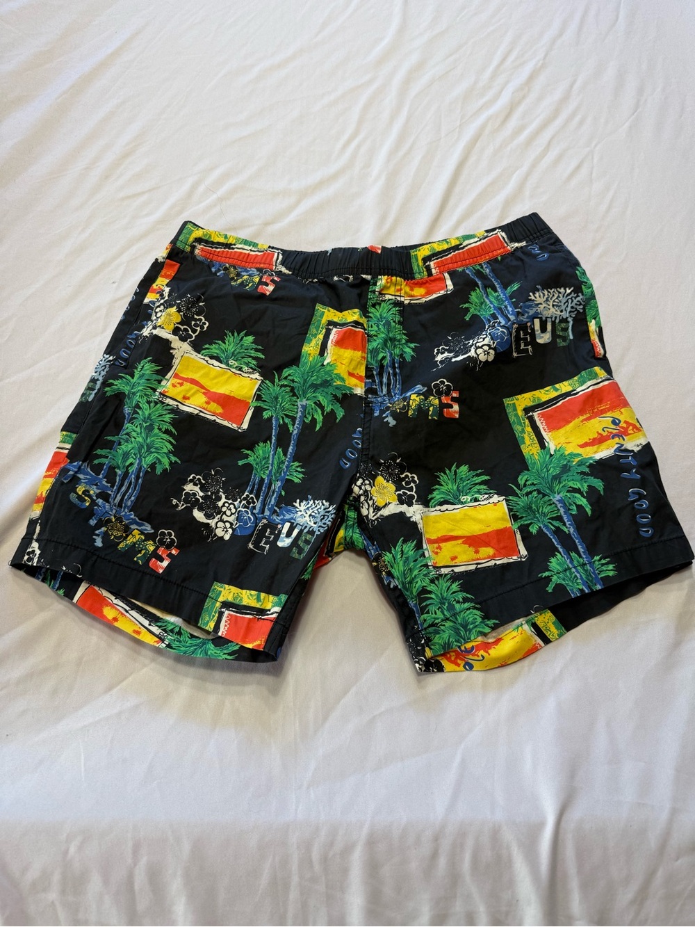 Men's Black Tropical Palm Print Swim Trunks